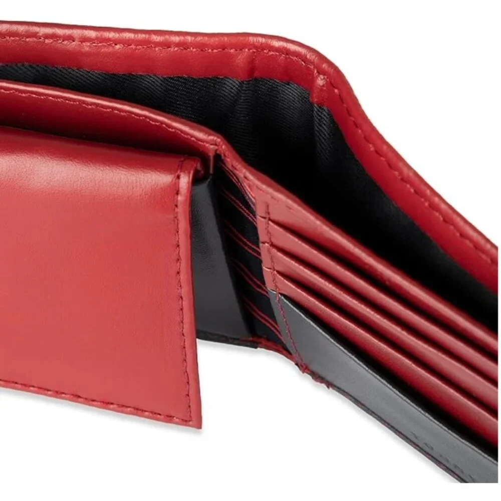 Tommy Hilfiger mens Leather Slim Bifold With Coin Pocket wallets, RED NAVY WHITE